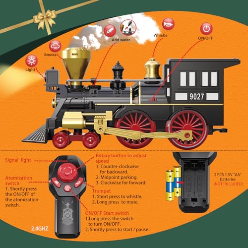 Electric Train Set for Kids with Steam Locomotive, Light & Sounds S601002