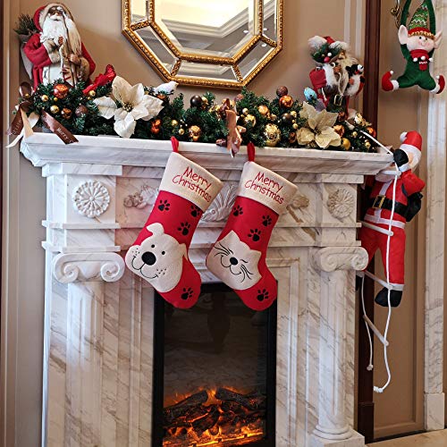 WEWILL 18" Cat Felt Christmas Stocking with Paws Embroidery K25915