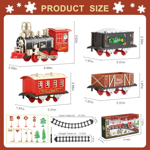 JUQU Christmas Train Set for Kids Ages 3-8, Battery Operated with Lights and Sounds R49536