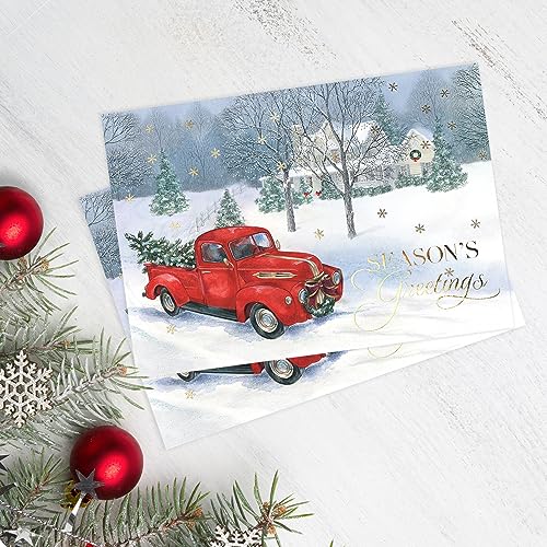 Masterpiece Holiday Greetings Christmas Cards with Snowy Cardinal Wreath, 16 Boxed with Envelopes L381397