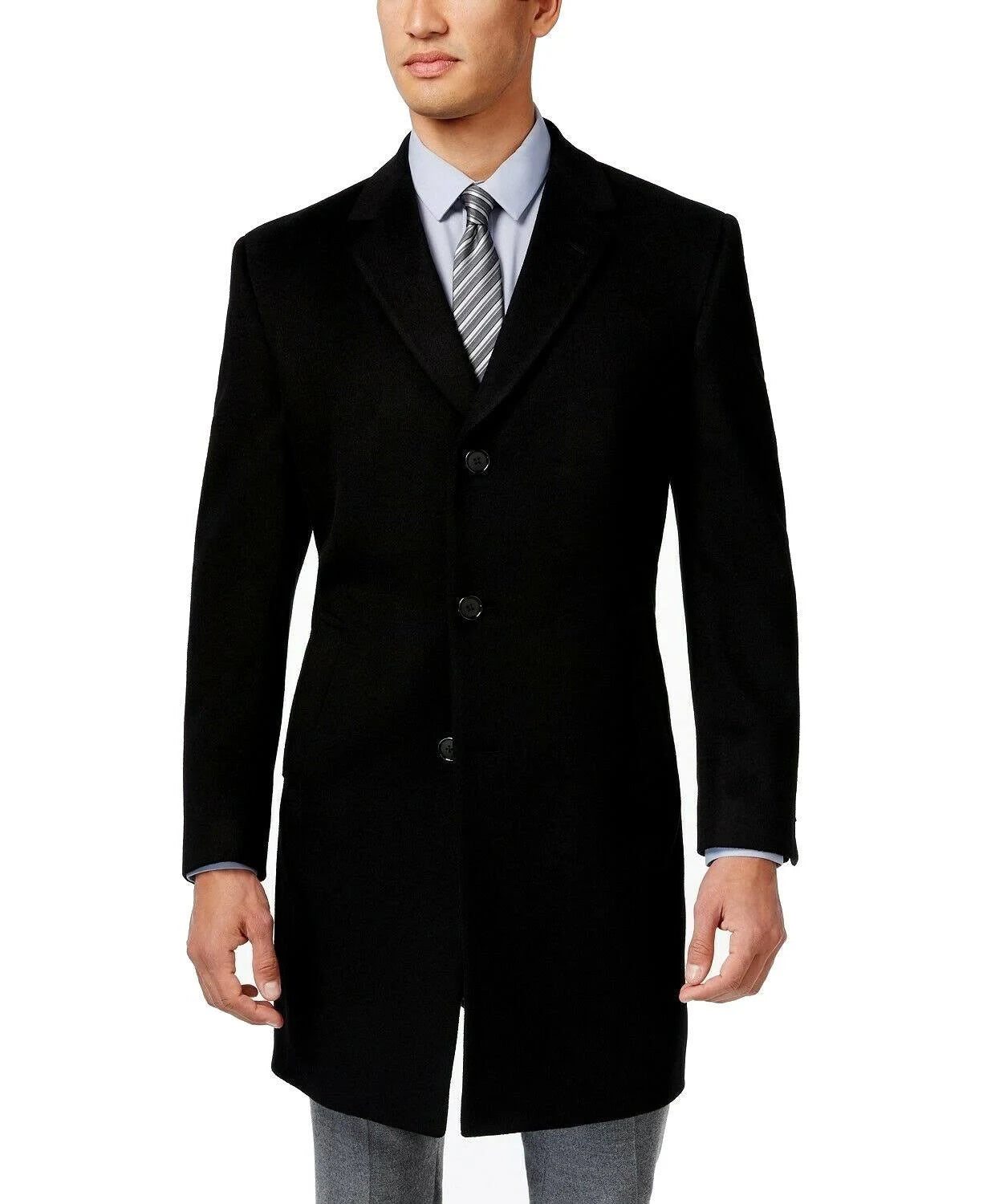 Kenneth Cole Reaction Raburn Wool-Blend Over Coat Slim-Fit Black K346819