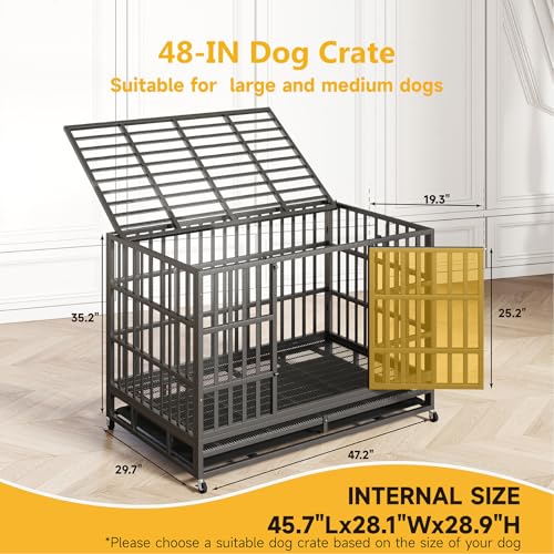 48 Inch Heavy Duty Dog Crate for Large Dogs, Double Door Steel Cage with Removable Tray L544488