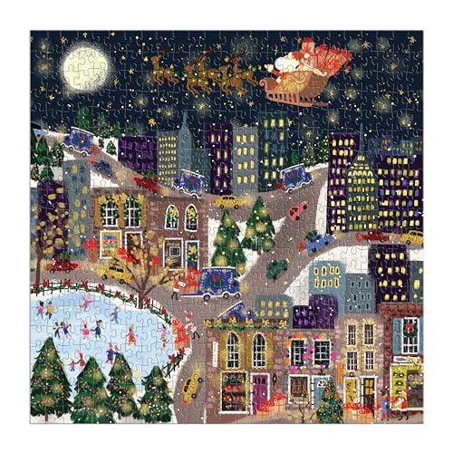 Galison Winter Lights Foil Puzzle, 500 Pieces, 20" x 20" Holiday Jigsaw Puzzle P8985