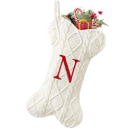 Malier Dog Christmas Stocking with Initials, Letter B, White Large Bone Shape M71542