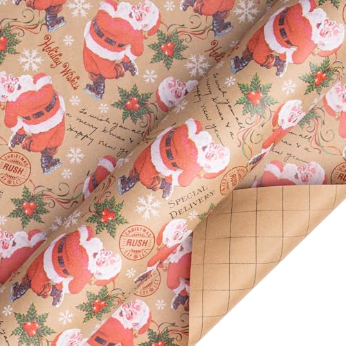RUSPEPA Christmas Wrapping Paper Jumbo Roll Kraft Paper, Christmas Tree Design, 30 in x 100 ft U53088