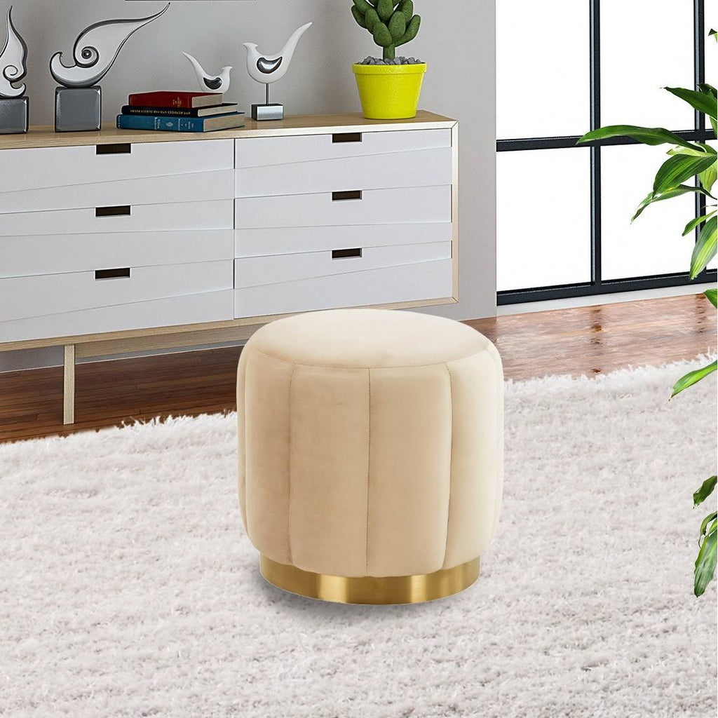 LeisureMod Franklin Round Velvet Ottoman Footrest with Gold Base M946