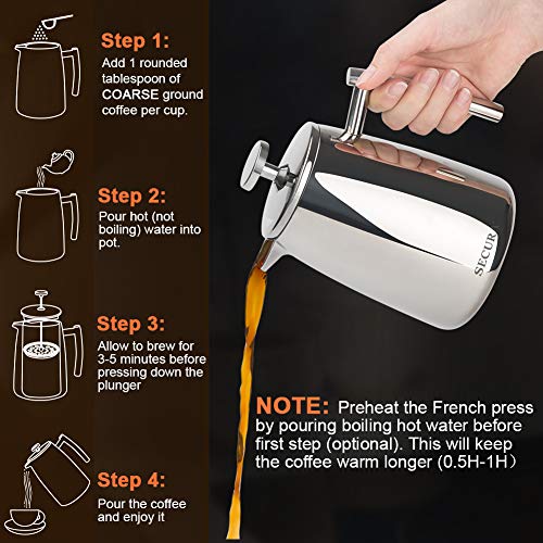 Secura French Press Coffee Maker, 50-Ounce, 304 Stainless Steel Insulated Z9306