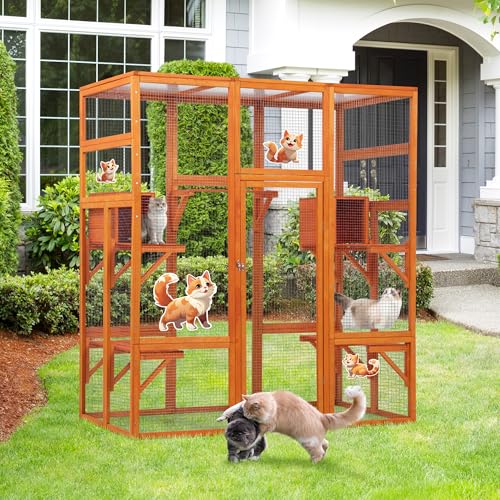 COZIWOW 70 Inches Wooden Catio Outdoor Cat Enclosure with Waterproof Roof I9907