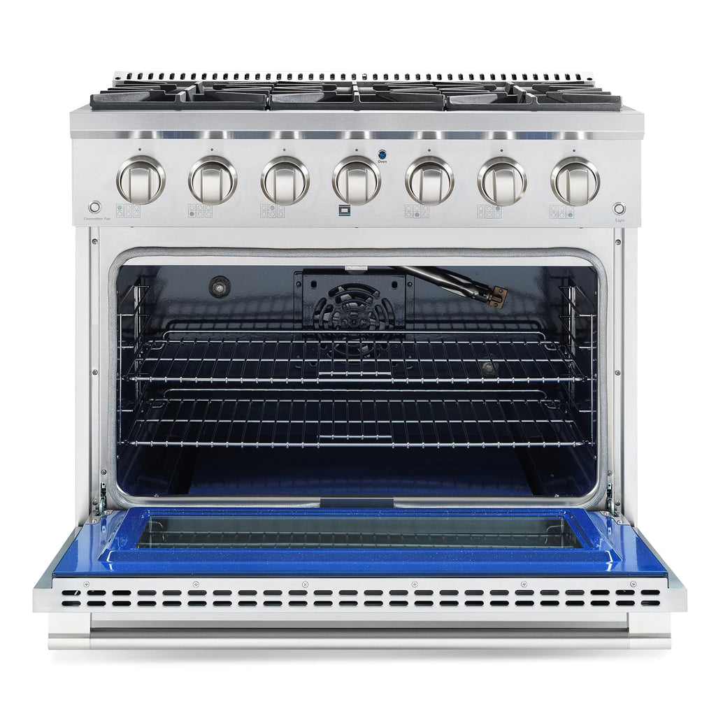 Cosmo 2 Piece Kitchen Appliance Package with 36" Gas Range & Under Cabinet Range Hood Y462307