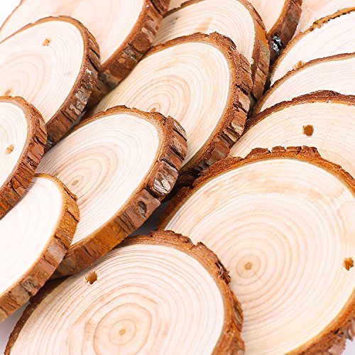 Fuyit Natural Wood Slices 30 Pcs 2.4-2.8 Inches Unfinished Predrilled Wooden Circles for Crafts P544