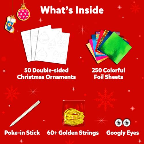Skillmatics Foil Fun Christmas Ornaments, Mess Free Art Craft Kit for Kids Ages 4-9 S207
