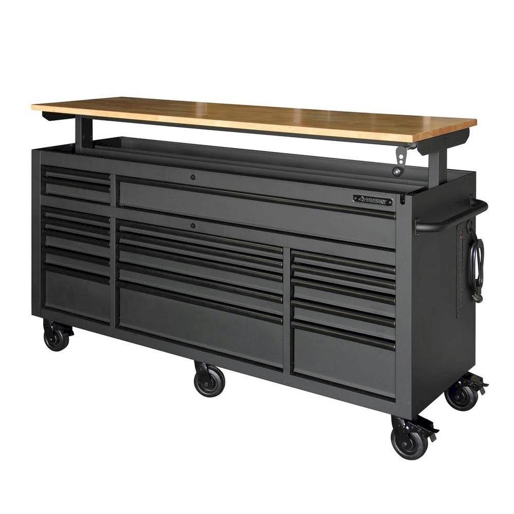 HOLC7218BB1MYS 72" 18-Drawer Mobile Workbench w/ Adjustable-Height - Black - Megean