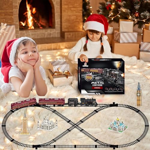 Electric Train Set for Kids with Steam Locomotive, Light & Sounds S601002