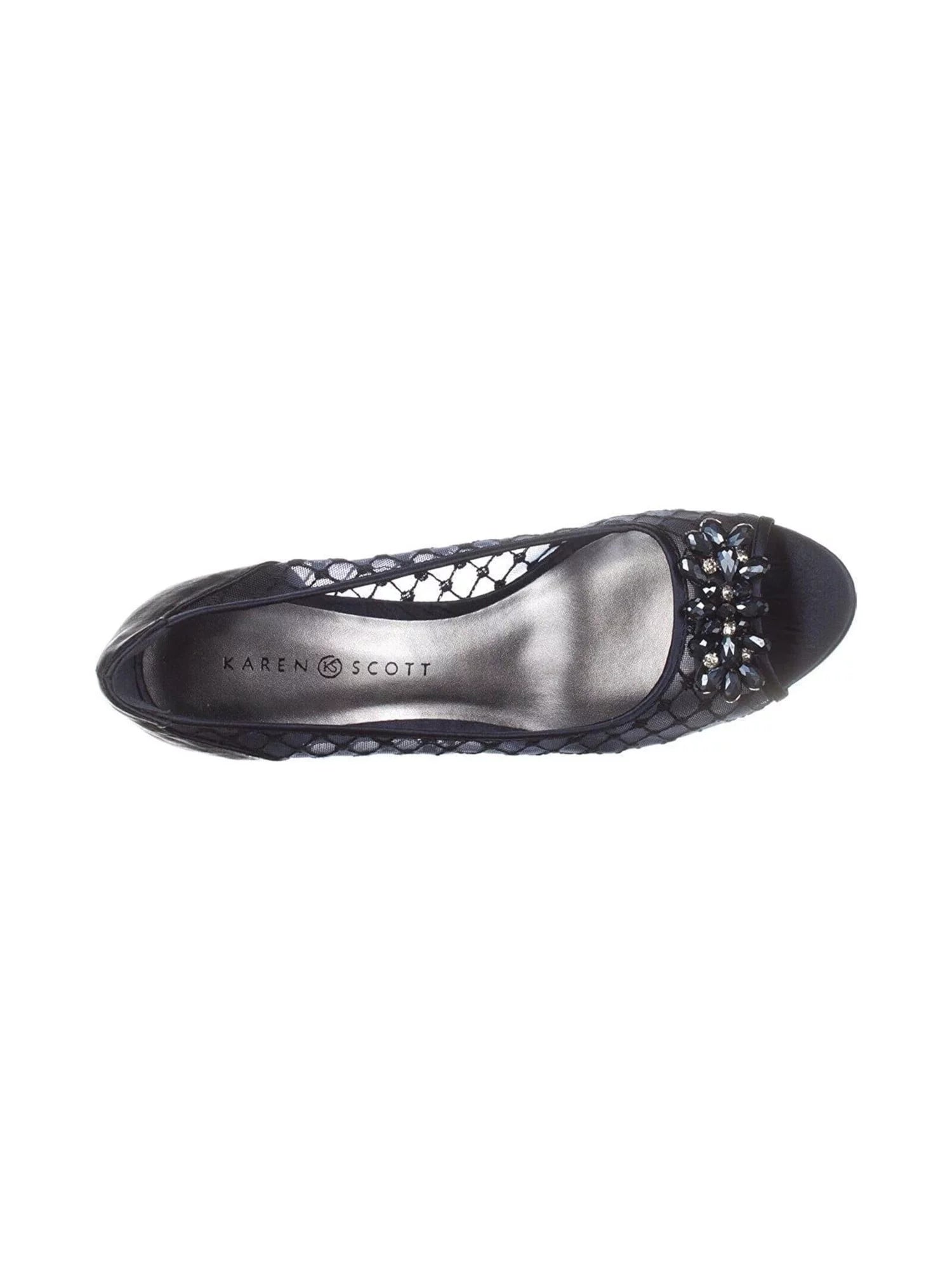 KAREN SCOTT Women's Navy Mixed Media Glass Brooch Kitten Heel Slip On Pumps 7 M B36598