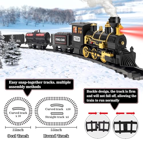 OleFun Train Set with Steam, Sounds & Lights, Christmas Railway Kit for Kids Y329016