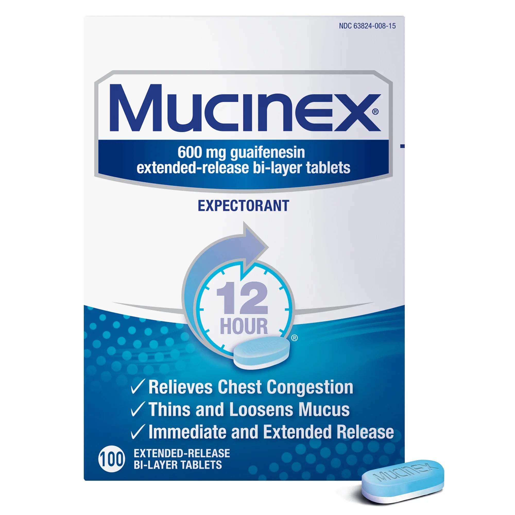 Mucinex 12 Hour Relief, Chest Congestion & Excess Mucus, 100 Tablets G19124