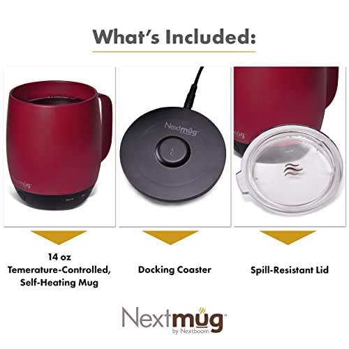 Nextmug Self-Heating Coffee Mug, 14 oz, Burgundy W7807