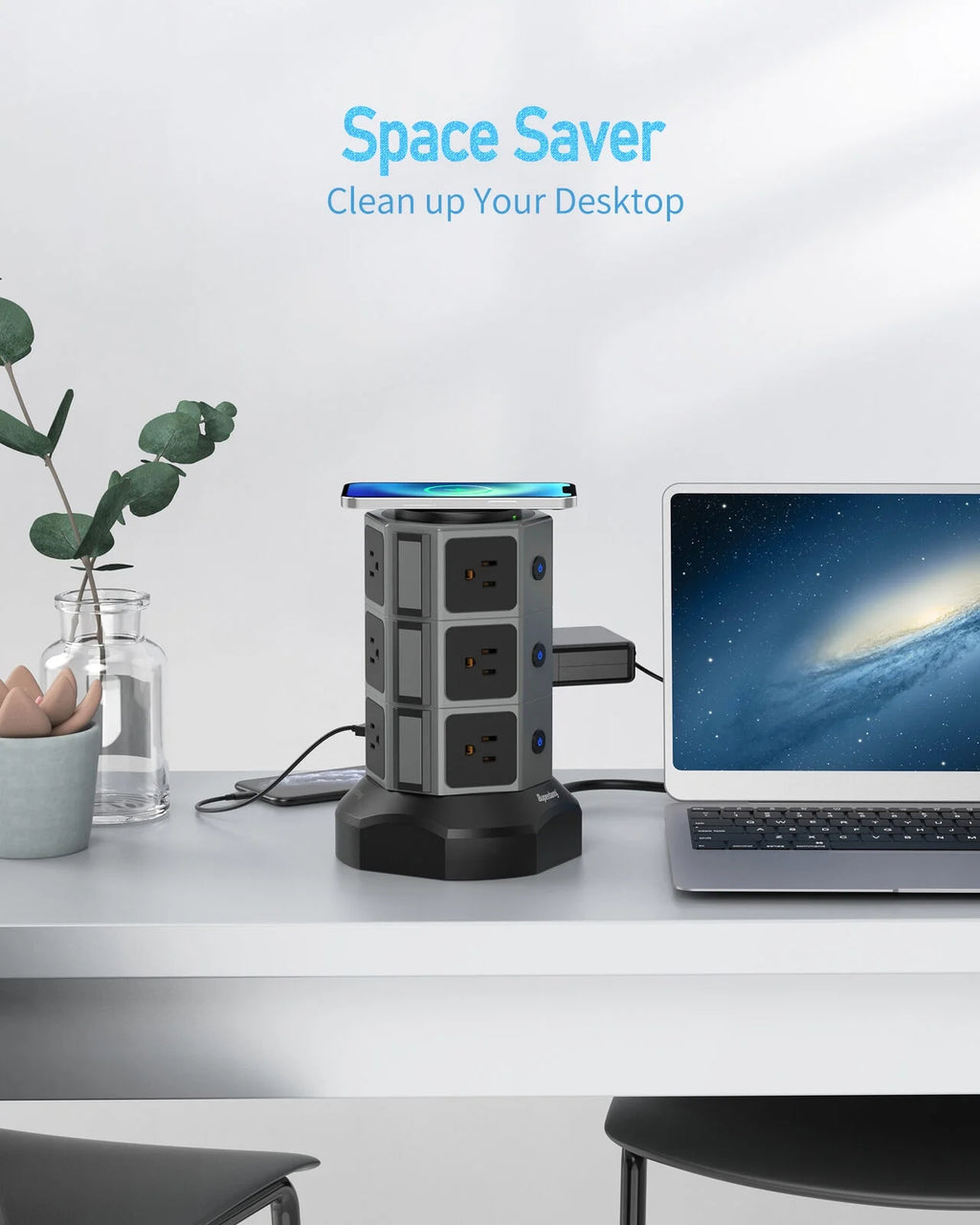 SUPERDANNY Surge Protector Power Strip Tower with Wireless Charger, 12 AC Outlets Y8850