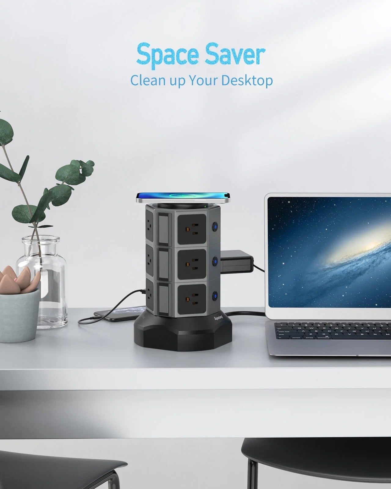 SUPERDANNY Surge Protector Power Strip Tower with Wireless Charger, 12 AC Outlets Y8850