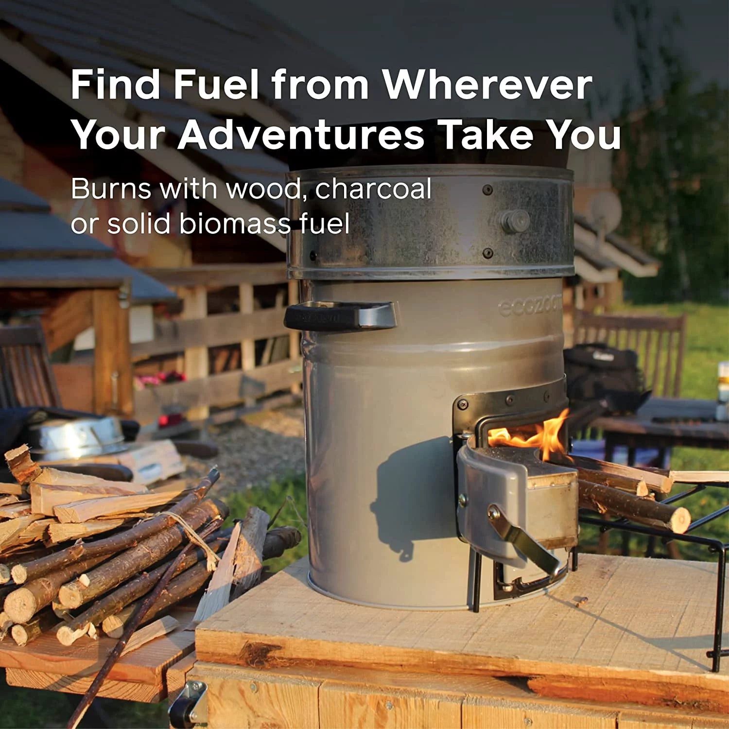 Rocket Stove Portable Camp Stove for Outdoor Cooking, Dual-Fuel Wood & Charcoal E5312