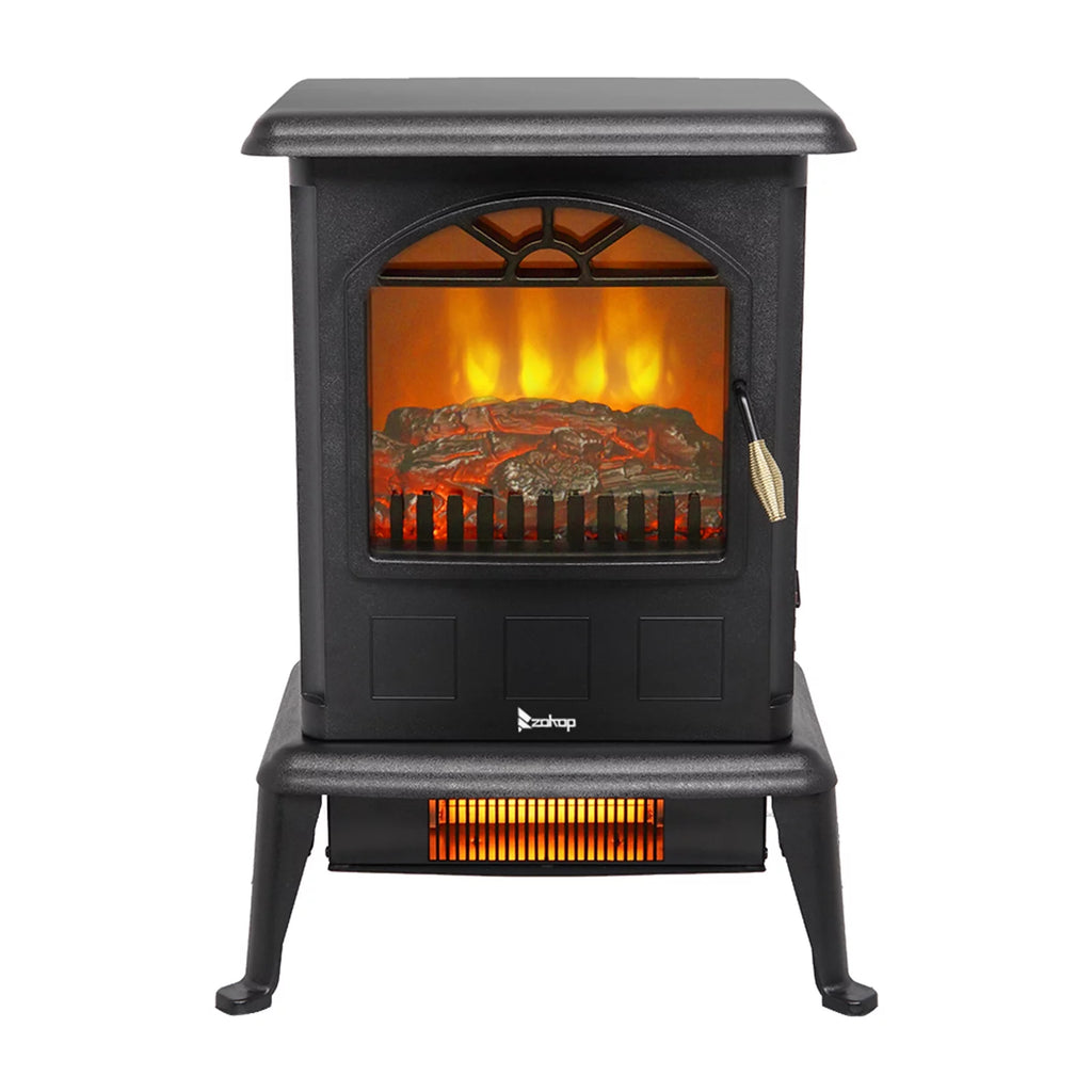 1500w Electric Stove Heater, 16.6" Freestanding Indoor Fireplace with Realistic 3D Flame Effect and Overheating Protection, Infrared Space Heater, ETL Certification