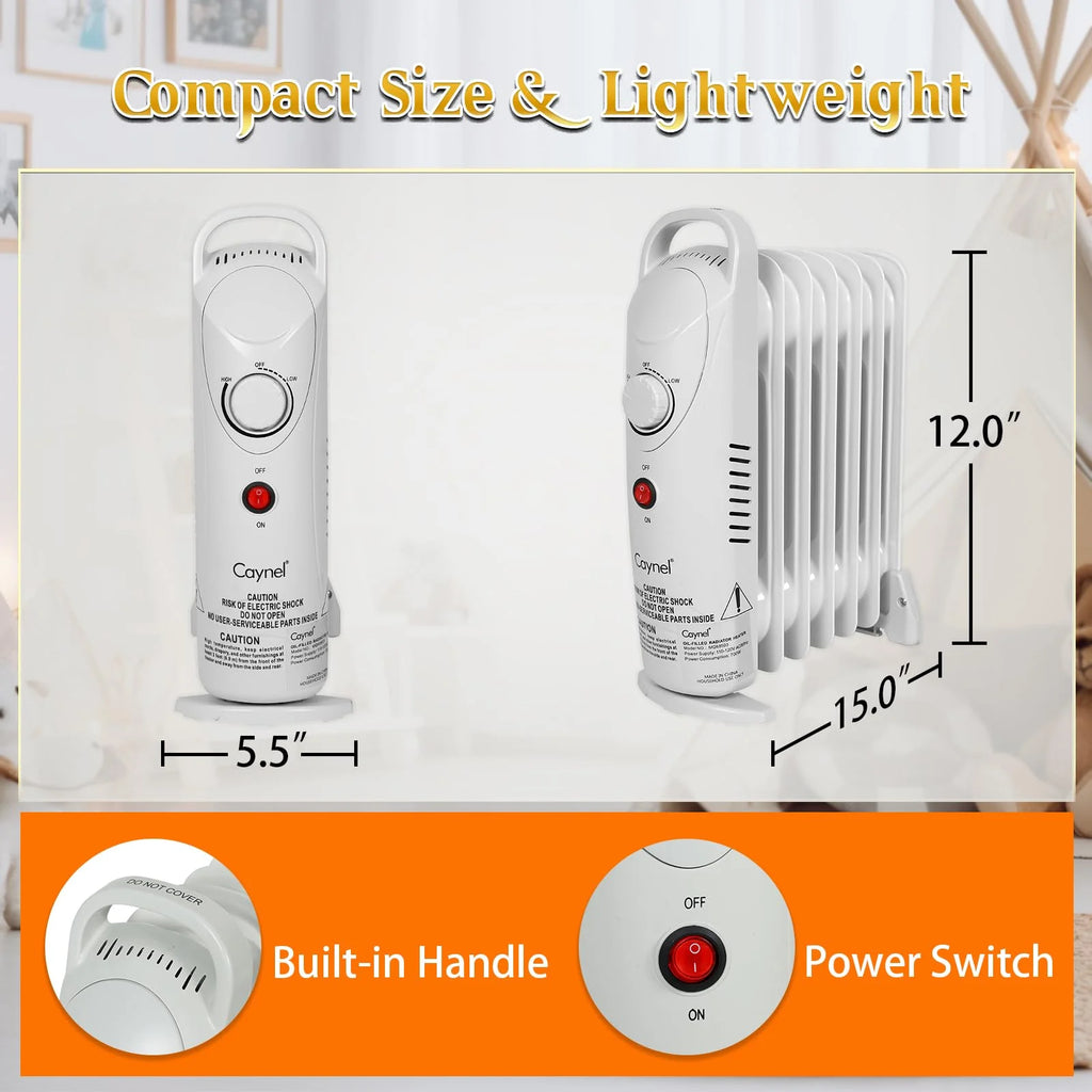 Caynel Mini Electric Oil Filled Radiator 7-Fin with Thermostat, 700W, White H543
