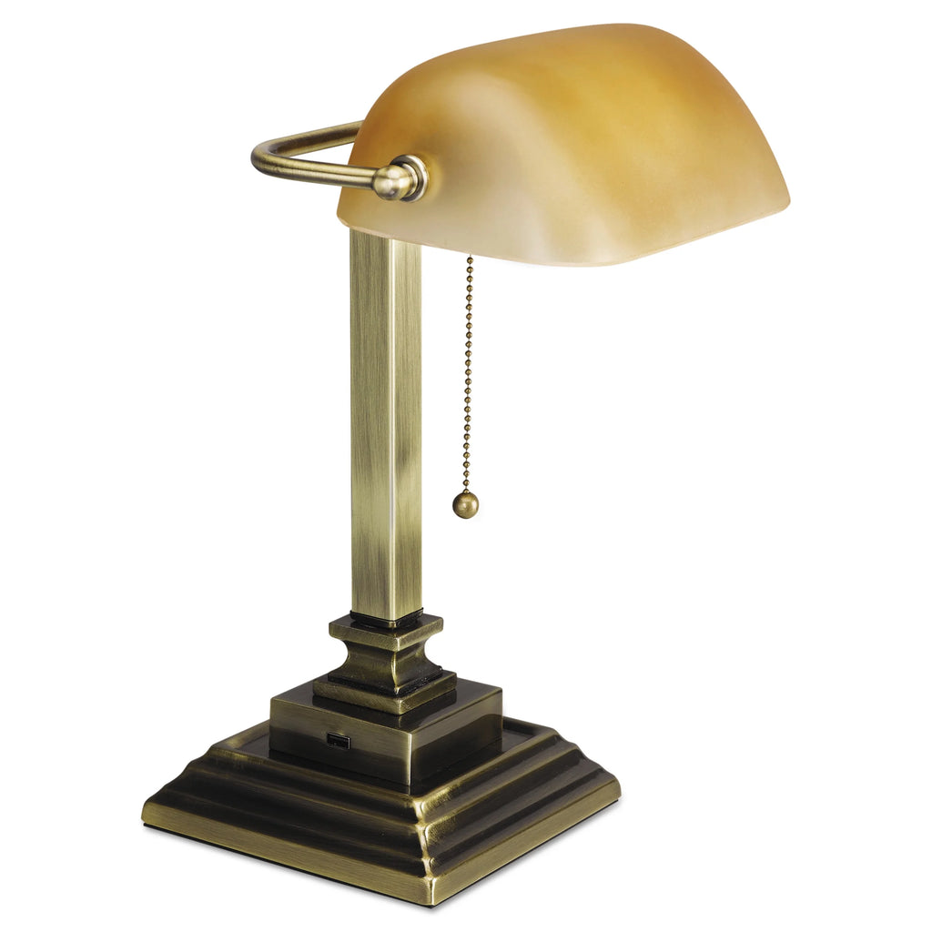 Alera Traditional Banker's Lamp with USB, Antique Brass S98280