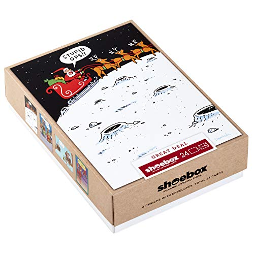 Hallmark Shoebox Funny Christmas Boxed Cards, 4 Designs, 24 Cards with Envelopes A408
