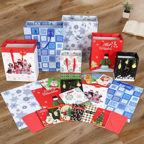 FZOPO Christmas Gift Bags Bulk Set with Handles Assorted Sizes W231