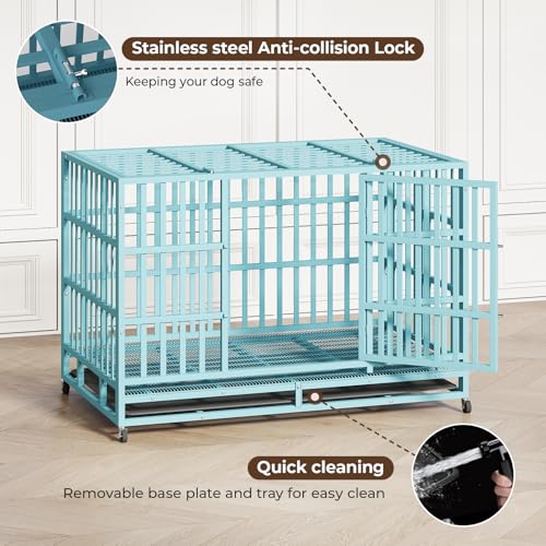 48 Inch Heavy Duty Dog Crate for Large Dogs, Double Door Steel Cage with Removable Tray L544488