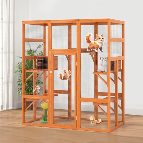 COZIWOW 70 Inches Wooden Catio Outdoor Cat Enclosure with Waterproof Roof I9907