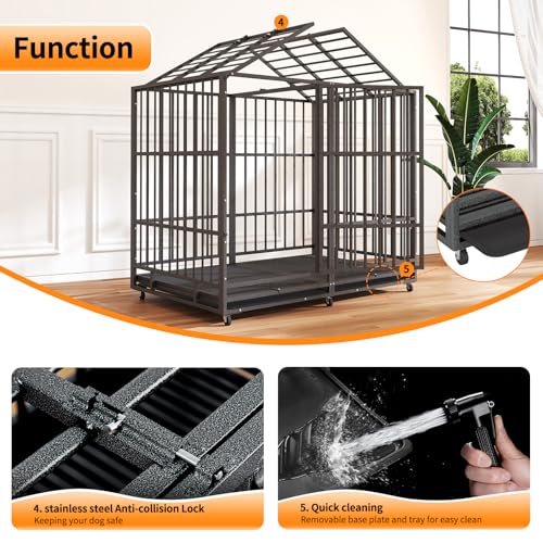 48 Inch Heavy Duty Dog Crate for Large Dogs, Double Door Steel Cage with Removable Tray L544488
