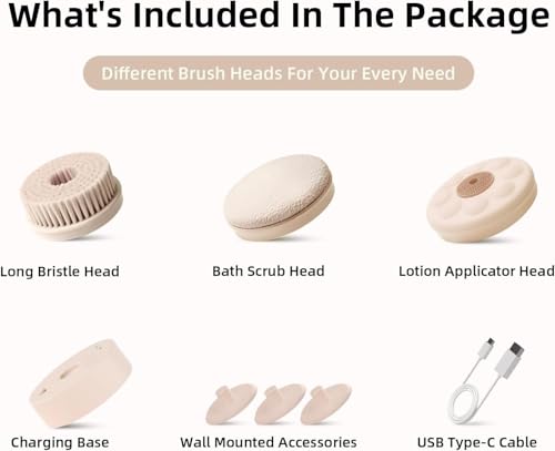 Electric Body Brush Back Scrubber for Shower, Waterproof Dual Handle with 3 Heads X695155