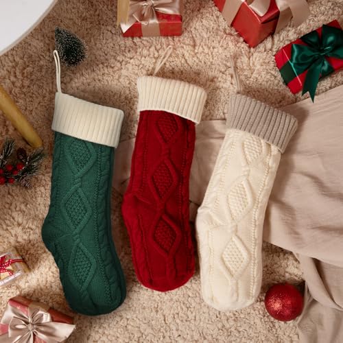 Bone Shaped Dog Christmas Stockings 3 Pack Cable Knit with Name Tag X7669