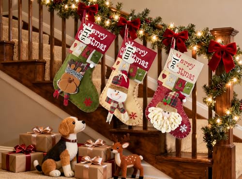 Bone Shaped Dog Christmas Stockings 3 Pack Cable Knit with Name Tag X7669
