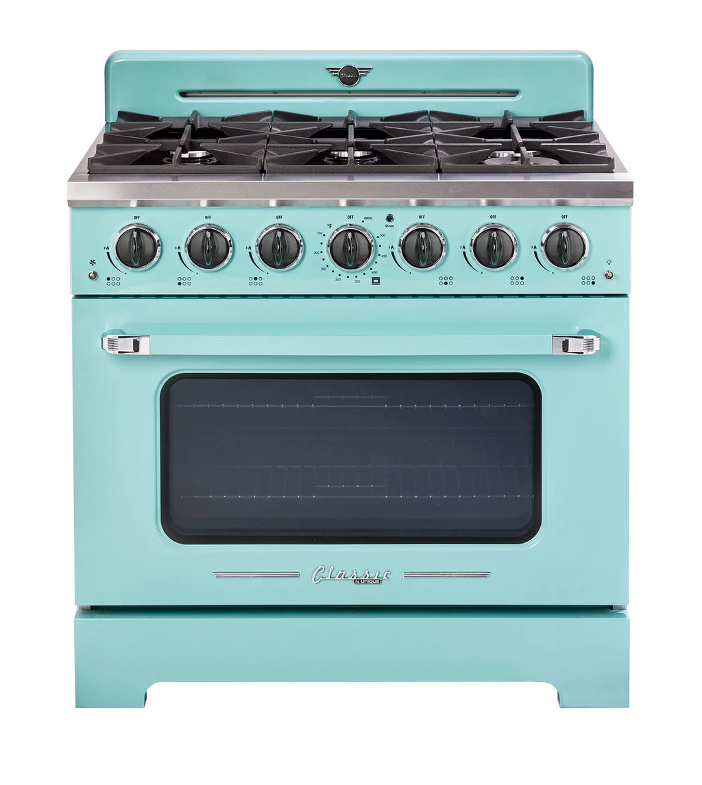 Unique Classic Retro 36" 5.2 cu/ft Freestanding Pro-Style Gas Range with Convection Oven and Sealed Burners