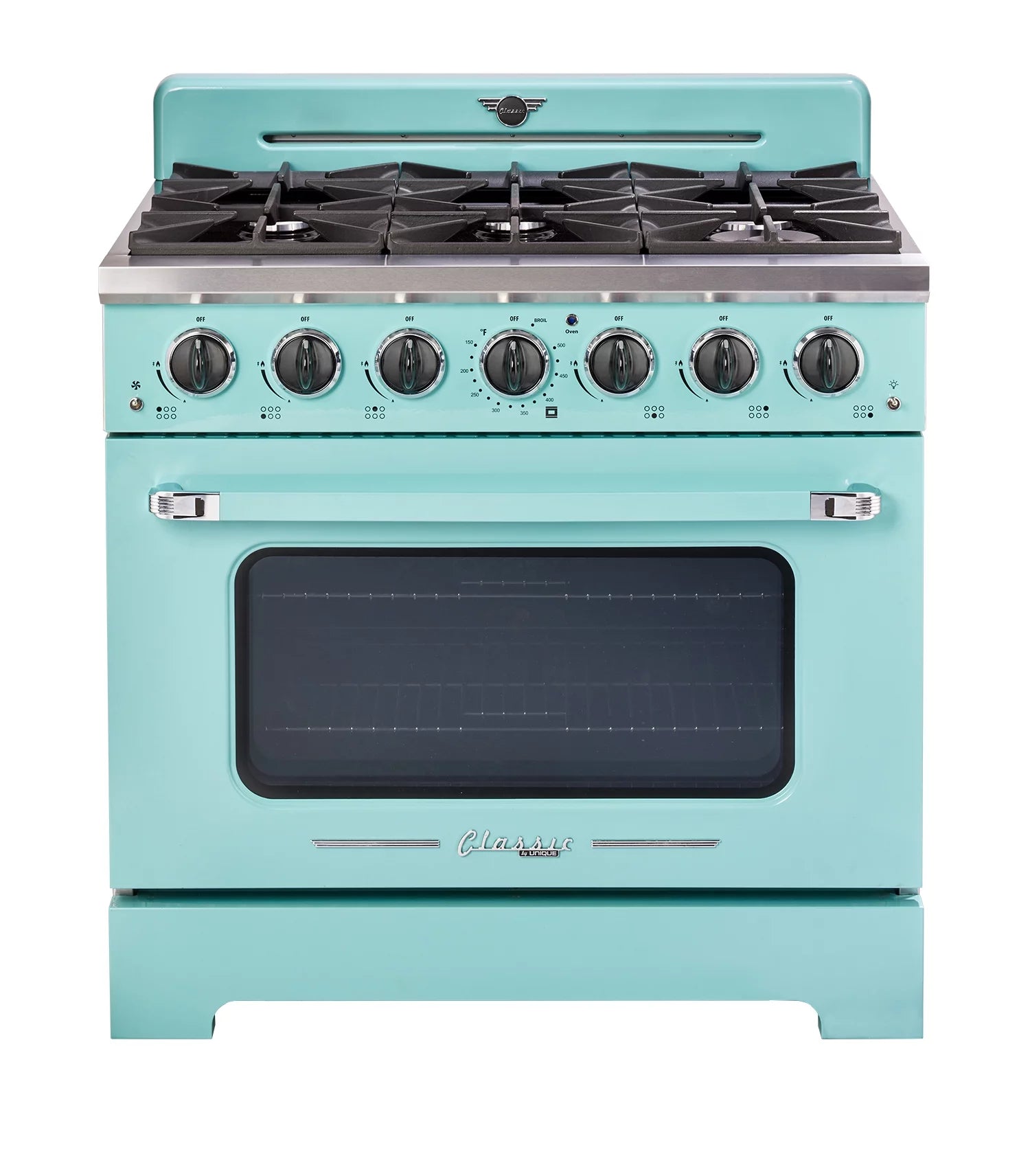 Unique Classic Retro 36" 5.2 cu/ft Freestanding Pro-Style Gas Range with Convection Oven and Sealed Burners