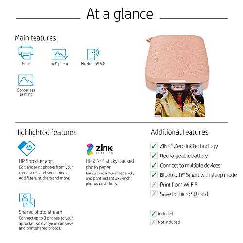 HP Sprocket Portable 2x3 Instant Photo Printer (Luna Pearl) A89391