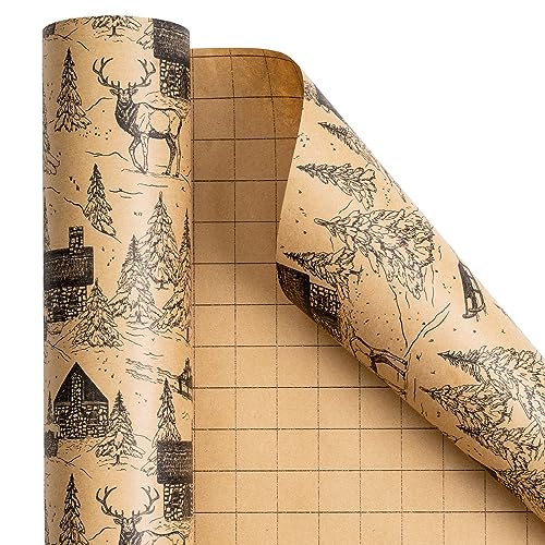 RUSPEPA Christmas Wrapping Paper Jumbo Roll Kraft Paper, Christmas Tree Design, 30 in x 100 ft U53088