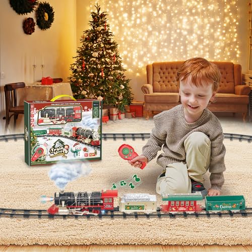 Electric Christmas Train Set with Lights and Sounds for Kids Y77468
